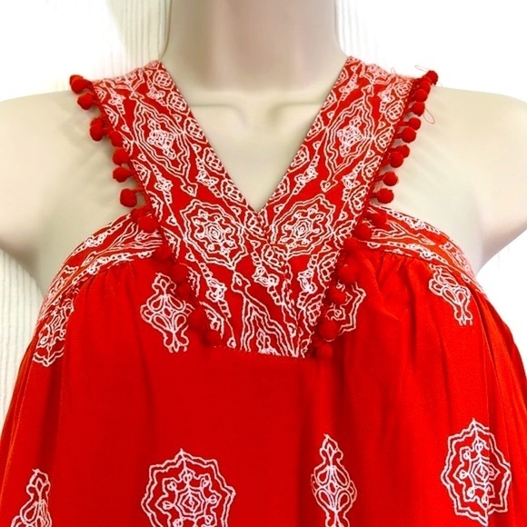 Ann Taylor Loft - Orange Floral White Design V Neck Pom Poms Midi Dress Size SM - Picture 4 of 14